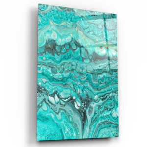 Abstract Turquoise Ink Drops - Designers Collection - Glass Wall Art