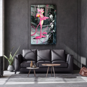 Pink Panther & Charlie - Designers Collection - Glass Wall Art