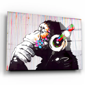 Banksy - Monkey Beat - Glass Wall Art