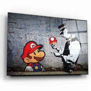 Banksy - Mario with a Policeman - Glass Wall Art