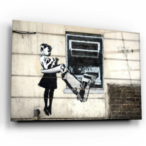 Banksy - Cash Machine Girl Graffiti - Glass Wall Art