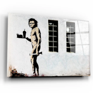 Banksy - Cave Man Fast Food - Glass Wall Art