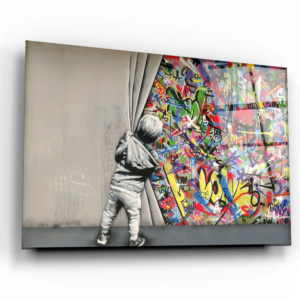 Banksy - Pull Back the Curtain - Glass Wall Art