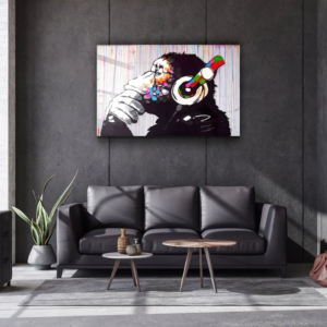 Banksy - Monkey Beat - Glass Wall Art